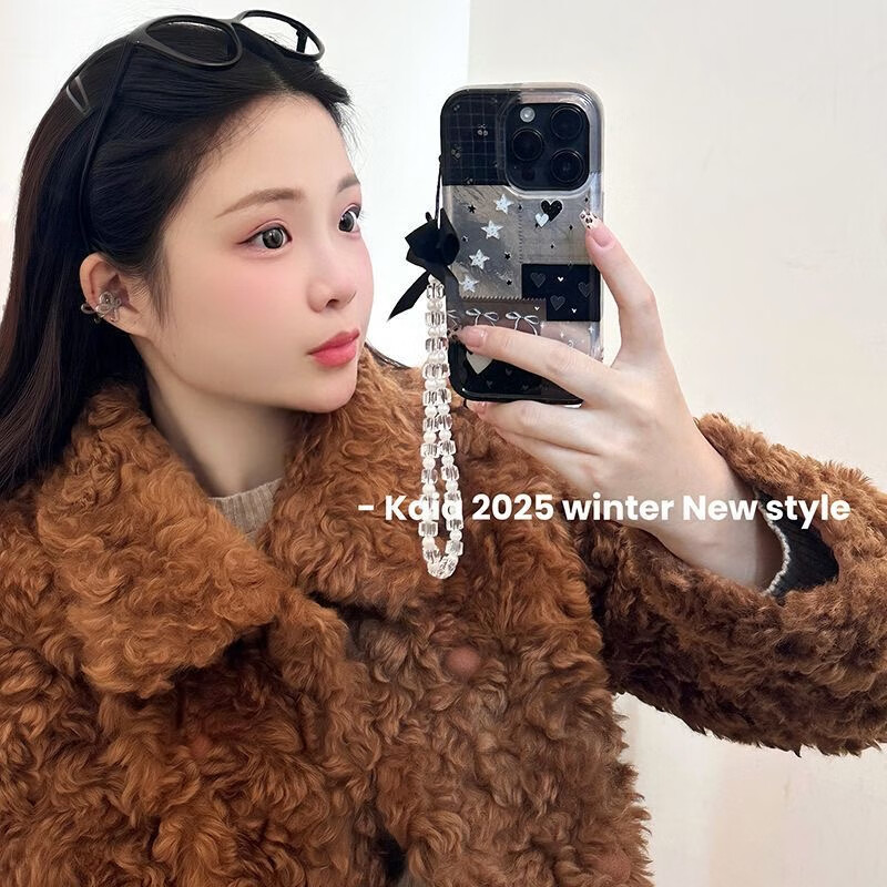 爱心星星蝴蝶结适用苹果1516PROMAX手机壳161415新潮款13带链条12 透孔漩涡壳+爱心星星蝴蝶结+链条 【苹果11-17型号都有】