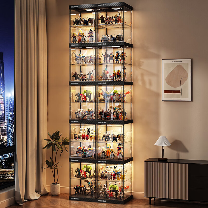 蔻丝透明手办柜带灯乐高手办展示柜家用高达展示架收纳盒展示盒展示柜 射灯款-2列10层-配10层板