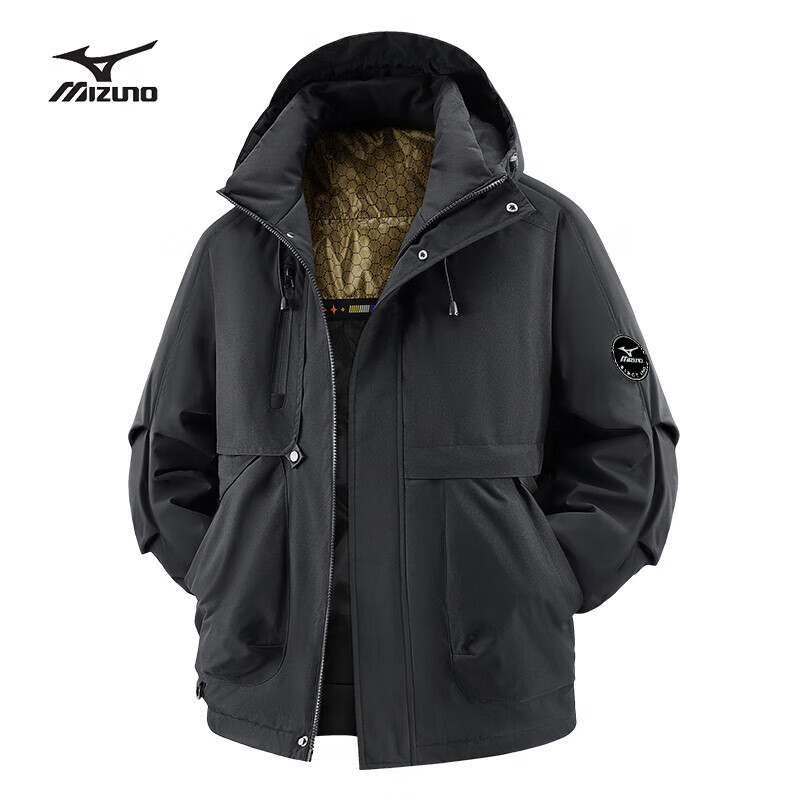 美津浓户外棉服男宽松连帽男女同款保暖防风夹克外套锋衣棉袄 黑色 XS