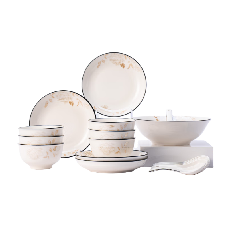 浩雅景德鎮(zhèn)碗具套裝碗碟套裝家用2025新款高顏值喬遷送禮24頭芙蓉花開