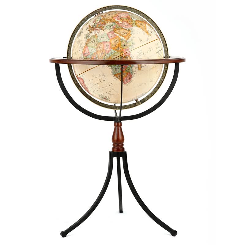 博目立式古典复古地球仪(办公书房装饰/中英文政区球体直径40cm/弧形三铁柱底座）