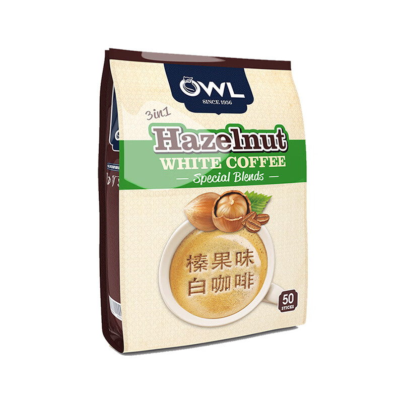 OWL貓頭鷹咖啡馬來西亞原裝進(jìn)口速溶三合一榛果味白咖啡50杯 【50條/1000g】榛果味白咖啡量販裝