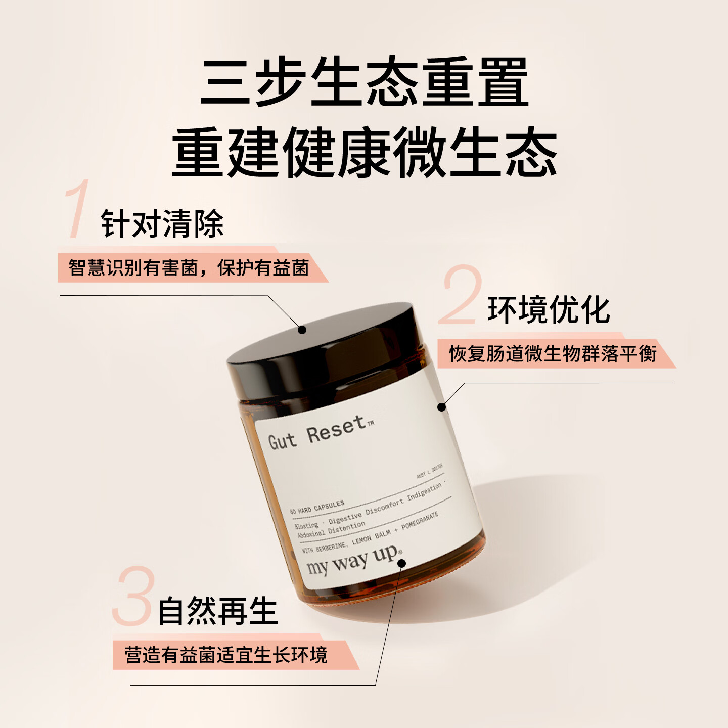 My Way Up肠道焕新胶囊牛至油调养肠胃菌群健康石榴提取物60粒