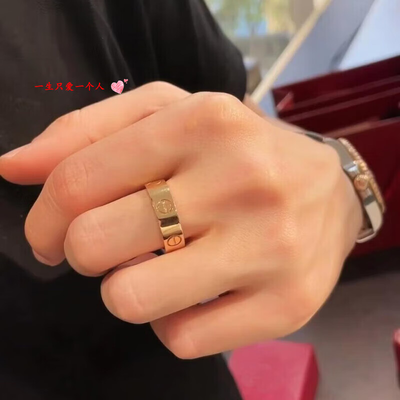 胖东来同款18K实心金戒指金男女情侣款玫瑰金AU750彩金LOVE 玫瑰金6mm(宽版无钻) 美码10号(港码21-22号)
