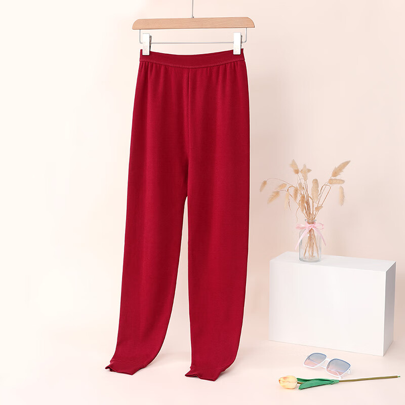 三枪秋冬中老年女士高腰大码宽松防寒秋裤柔软纯棉保暖裤线裤长裤 樱桃红 XL