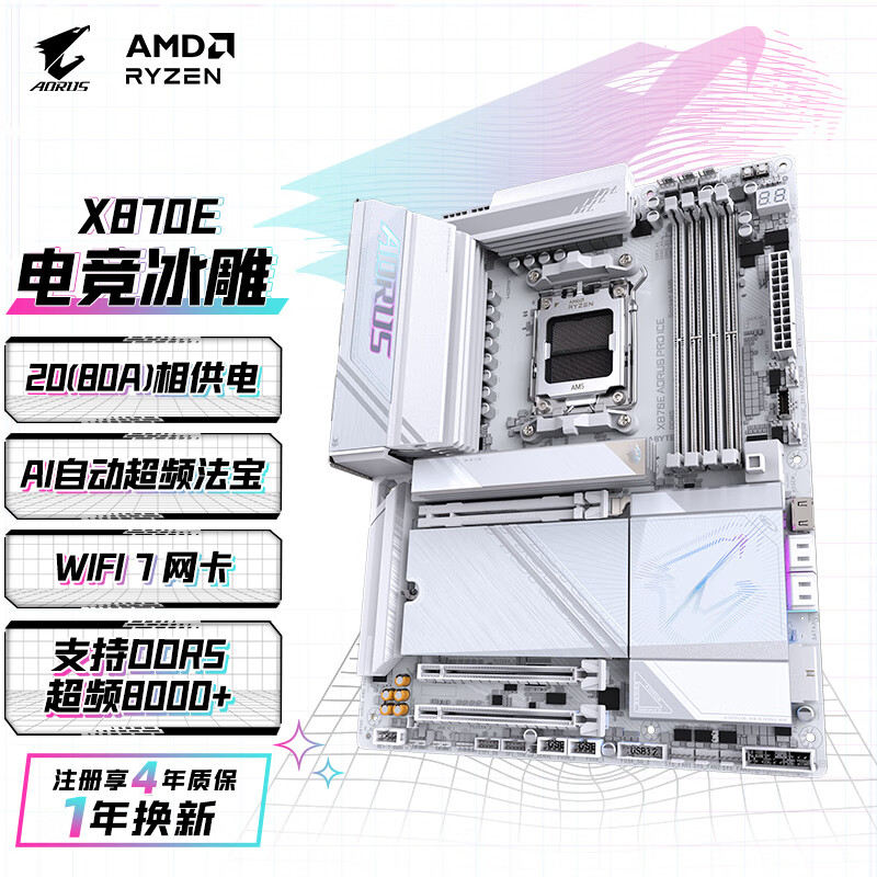 ���Σ�GIGABYTE������X870E AORUS PRO ICE����DDR5֧��AMD CPU AM5 9700X 9950X 9900X 9600X 2387.01Ԫ