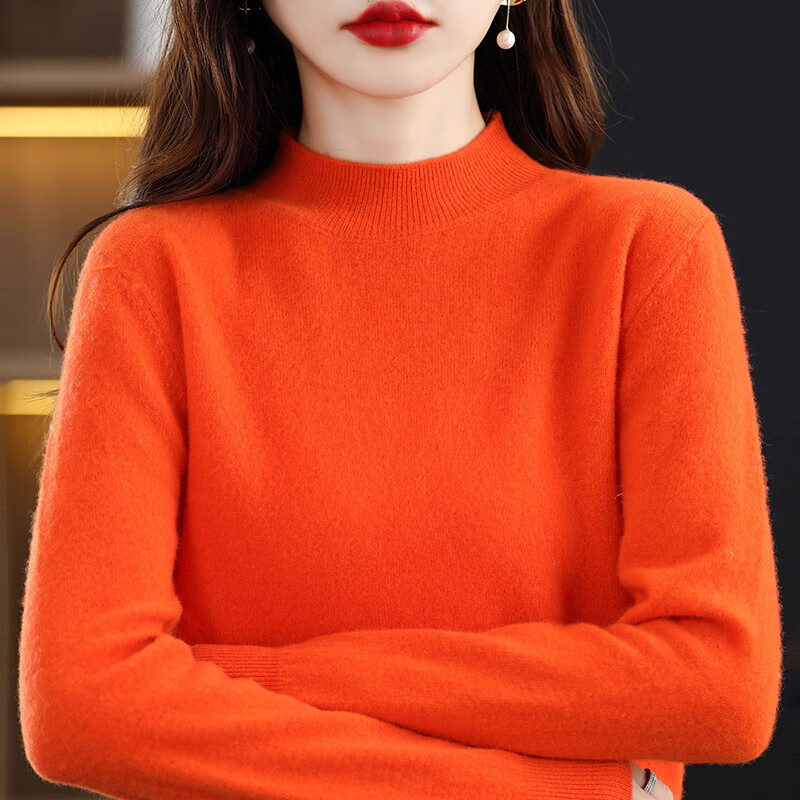 楠飞华裳秋冬新款超好看半高领针织衫女简约显瘦内搭高级感上衣打底衫  半高-夹花紫 2XL 【140-160斤】