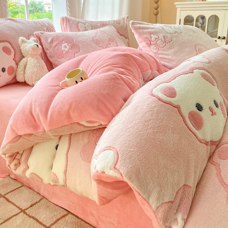 麦琪娜 雪花绒单被套双人被套单品被套水晶绒金貂绒单被套 绒毛细密柔软舒适 20支 甜心小熊 230cm*200cm