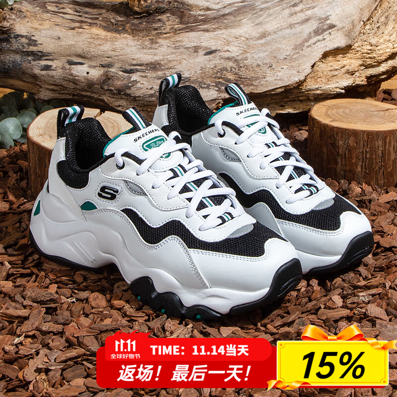 斯凯奇（Skechers）男鞋春夏季2025新款老爹鞋轻便运动鞋厚底增高透气休闲三代熊猫鞋 白色/绿色-WGRN 41.