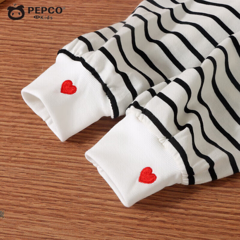 小猪班纳（PEPCO）女童卫衣秋季新款时尚韩版爱心绣花条纹打底衫中大童上衣儿童T恤 KS8黑白条爱心卫衣 170 (建议身高155-165cm)