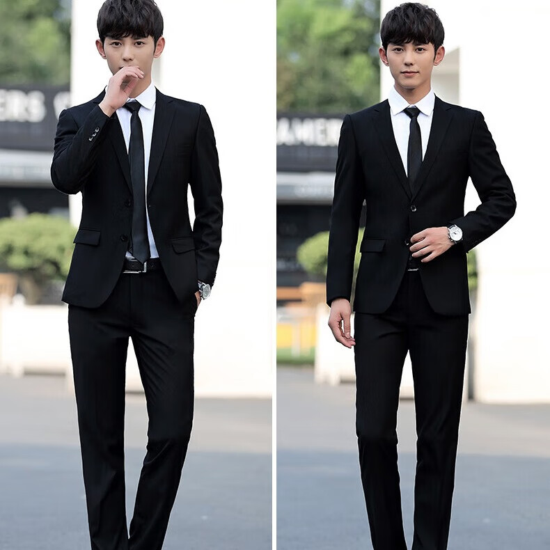 伊尔缘男士职业秋冬加厚西服套装面试正装学生西装修身休闲上班成人礼 外套一件 S 【90-100斤】【质量很好】