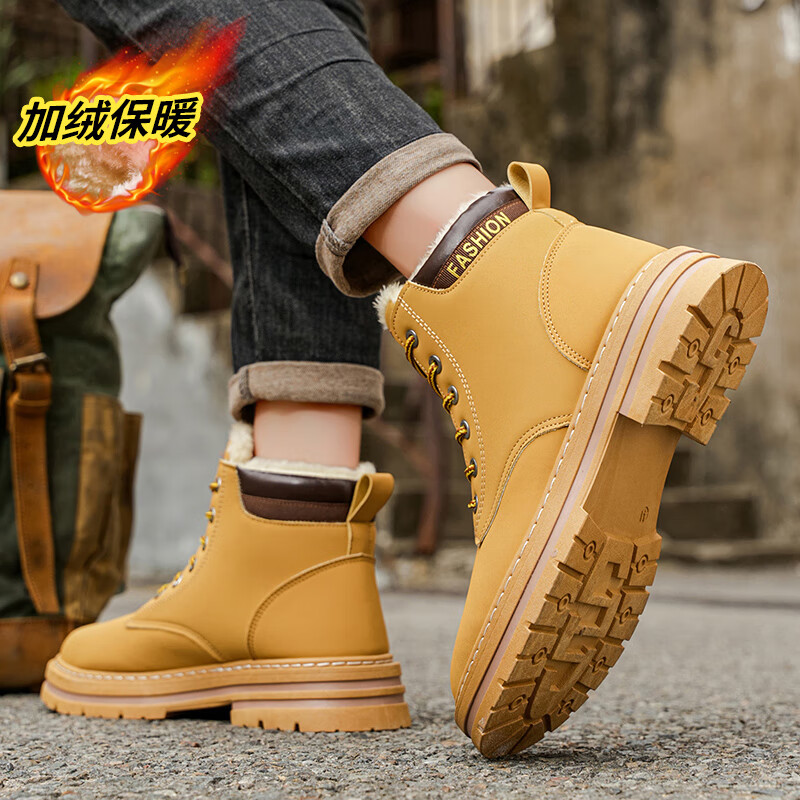 西域骆驼（VANCAMEL）特大码马丁靴男款冬季棉鞋加绒加厚防水防滑雪地靴46高帮47靴子48 【加绒网红款】绿色配色 48 【建议拍大一码】