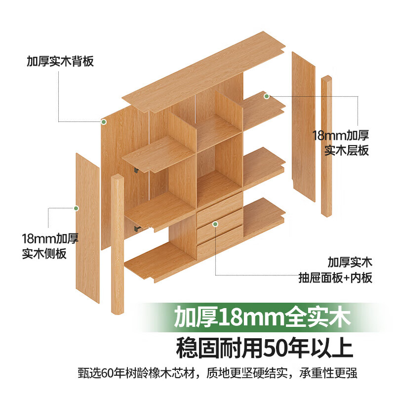 宜美芬 EMAYFUN定制全实木橡木分段式免拉手衣柜家用卧室平开门储物主卧大衣橱子 2.3*2.4米六门衣柜【孕婴抗菌全18MM橡木】