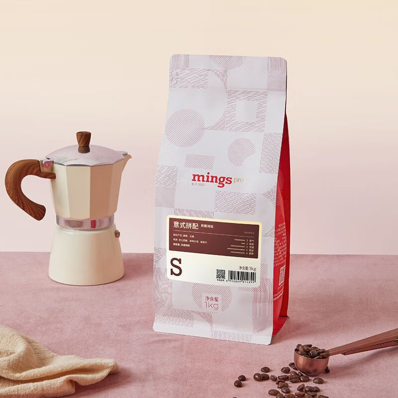 銘氏(Ming's)mings銘氏咖啡拼配意式奶酪熔巖醒神無酸深度烘焙新鮮咖啡豆1kg 深度烘焙 不磨粉