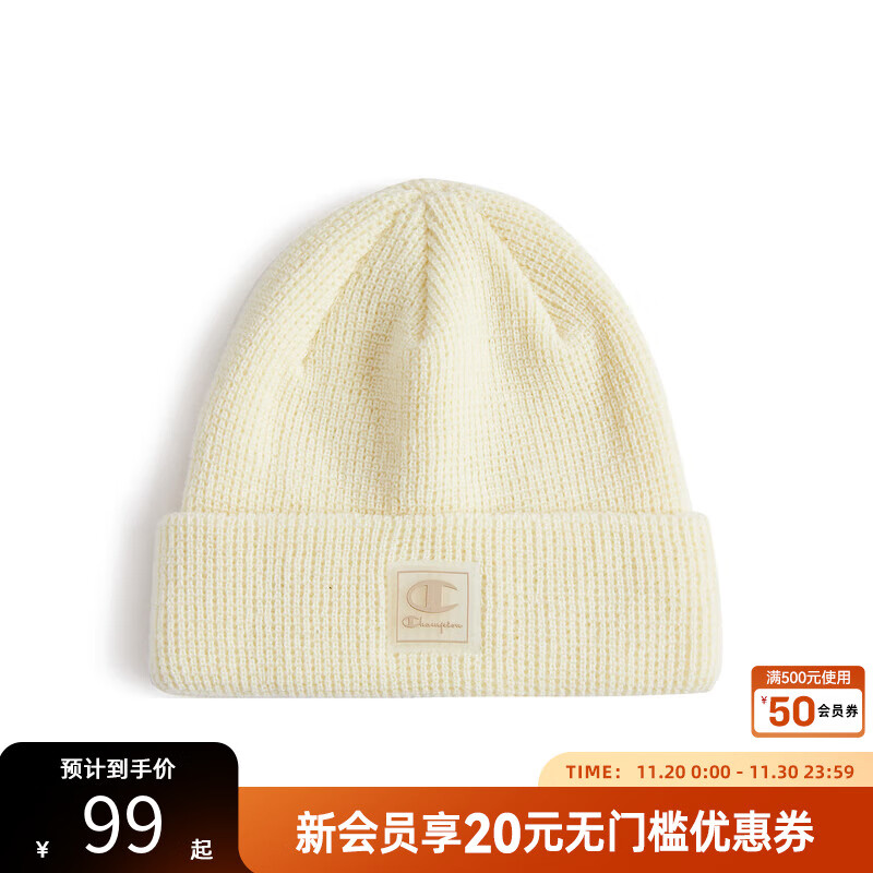 Champion冠军毛线帽 秋季情侣针织帽女冷帽 男冬季保暖显脸小新款 米白 均码