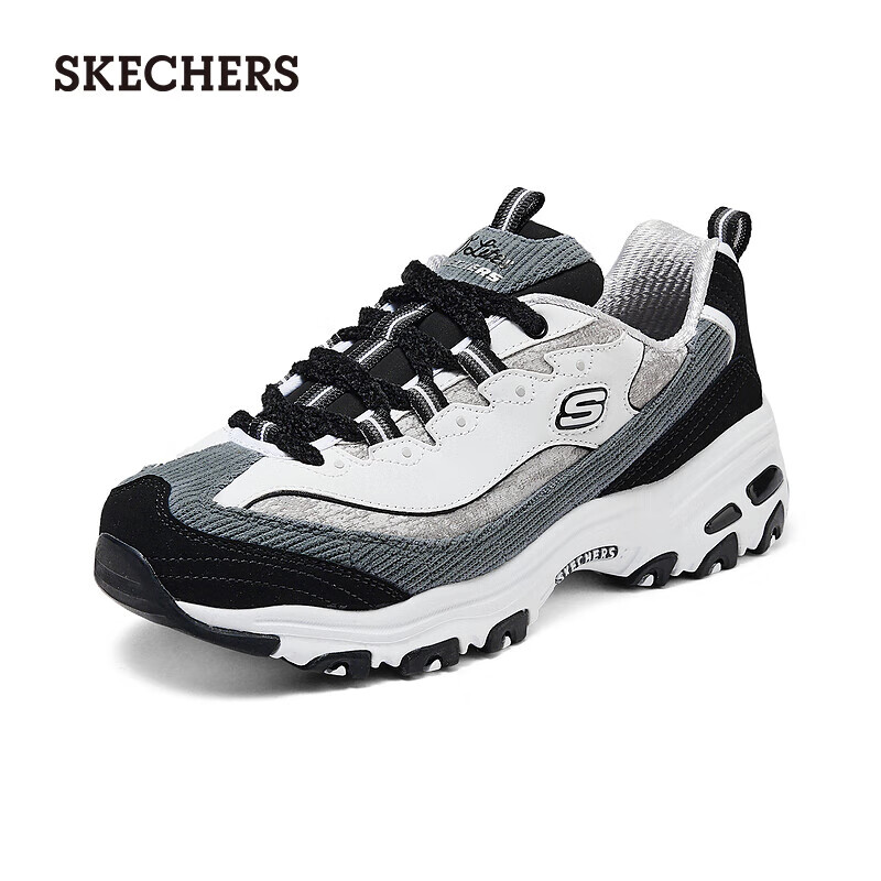 斯凯奇（Skechers）奶茶熊时尚百搭女子运动鞋轻弹减震熊猫舒适老爹鞋休闲鞋 白色/黑色/灰色/WBGY 37