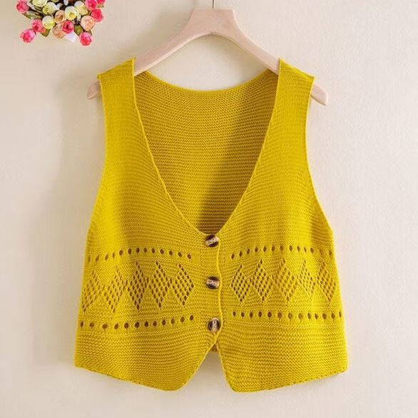 秋冬季无袖v领毛衣毛线马甲女式短款v领开衫毛背心女短款春秋百搭外穿