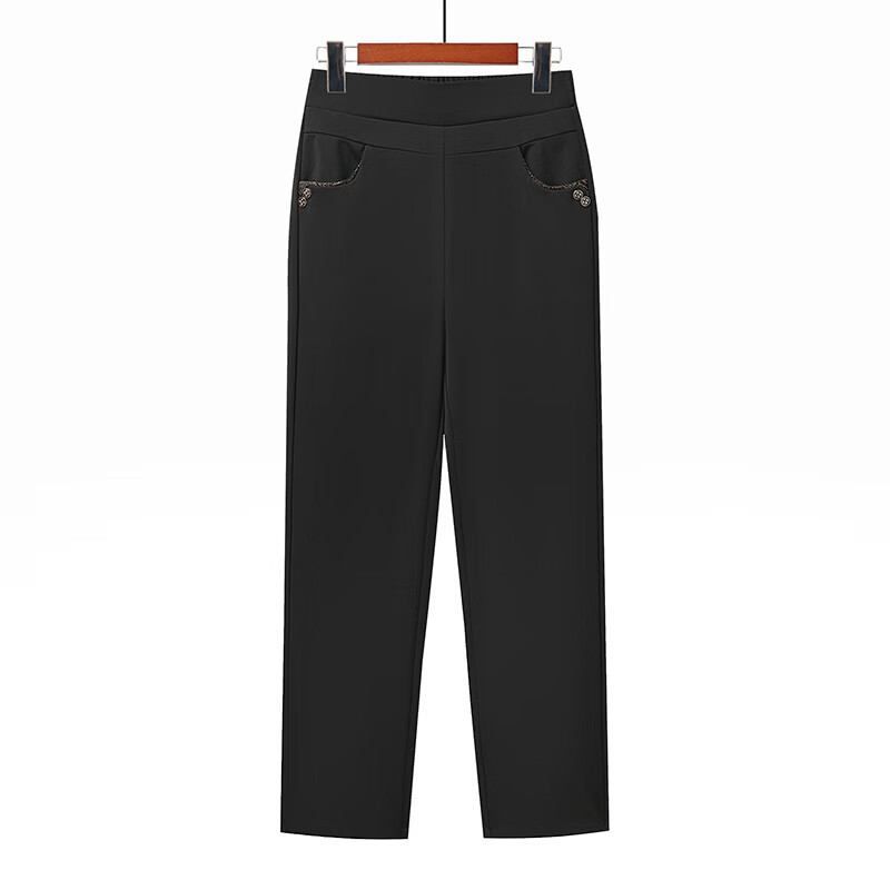 孜颜妈妈裤子春秋款女士长裤春装女2026新款中老年女裤松紧休闲直筒裤 黑色 常规 XL 【建议80-100斤】