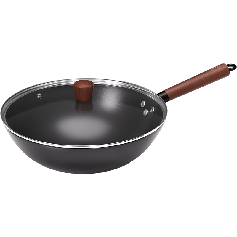 鑄味無涂層炒鍋鐵鍋不粘家用精鐵炒菜煎鍋老式平底鍋電磁爐燃?xì)庠钔ㄓ?高純鐵|無涂層精鐵炒鍋【平底帶蓋】 32cm