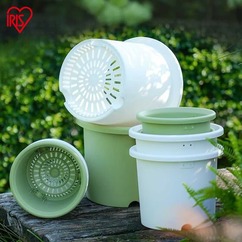 爱丽思（IRIS）Deepot花盆加厚树脂控根圆口绿萝绣球蔷薇月季塑料花盆 10号浅绿色(口径约32.8cm)无盆托