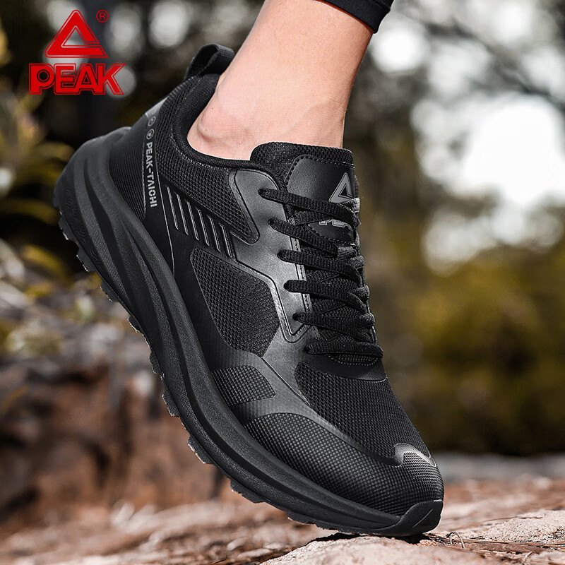 匹克态极跑步鞋全黑通勤百搭运动鞋户外防滑耐磨防泼水登山鞋徒步鞋 黑色 39