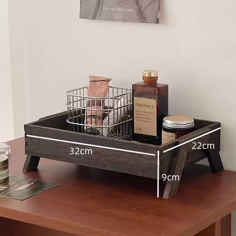 咏幻洗漱台实木托盘置物收纳架浴室洗漱用品整理架花瓶香水桌面展示架 咖色高脚收纳盘 1层