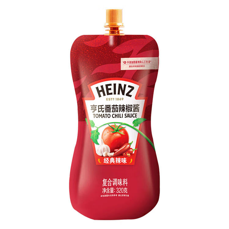 番茄辣椒酱320g2袋家用甜辣酱意面披萨薯条蘸酱辣味番茄沙司 亨氏番茄