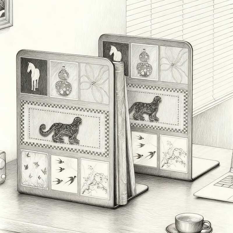 尔思家桌面置物架书立书架简易立式架子置物架书桌收纳架办公桌文件架 复古格韵 黑色加大号-2片