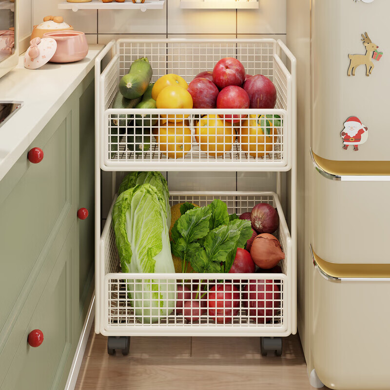 木格格厨房置物架多层收纳架菜篮可移动小推车多功能窄缝落地式储物架子 黑色单层落地