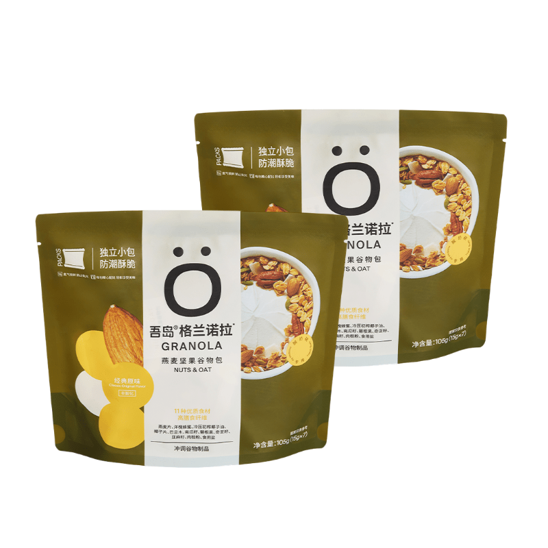 吾岛坚果谷物燕麦片袋装烘培燕麦片代餐即食零食格兰诺拉独立包装 【7包*2袋】原味 袋装 x 105g 袋