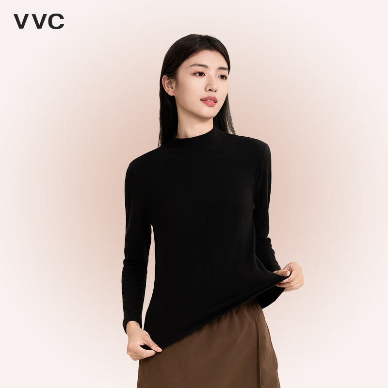 VVC打底衫女2025新款抗菌蛋白保暖内衣纯色春秋打底衣城市轻户外上衣 曜石黑 M