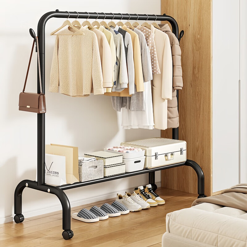 馨婺家晾衣架落地卧室家用室内凉衣杆宿舍阳台晒衣架子简易可移动挂衣架 特粗32管加厚-黑色【长80cm】