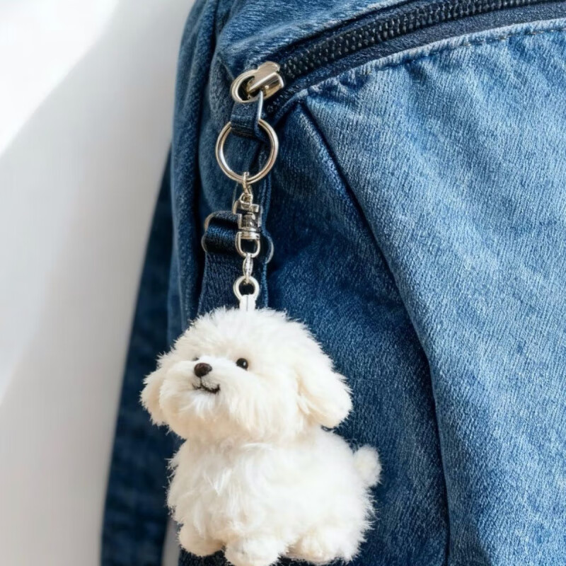 迪士尼（Disney）原创超萌手工15cm比熊犬毛绒小挂件仿真狗狗玩具公仔生日礼物 比熊(赠+挂链)