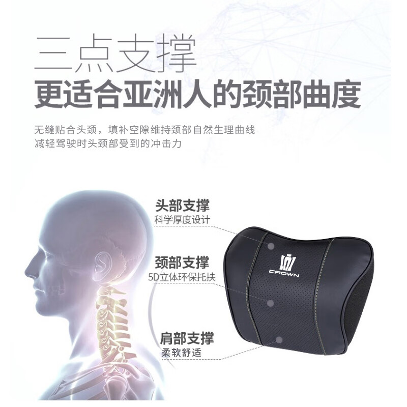 启忆梦适用于皇冠陆放头枕腰靠垫12代13代14代丰田皇冠威尔法护颈枕腰枕 尊贵黑【头枕2个】