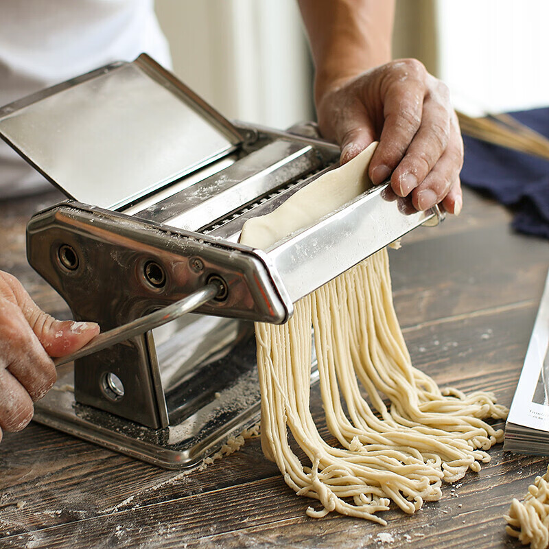 鸿迪家用不锈钢面条机压面机手动手摇饺子混沌宽窄面皮擀面机制面机 三刀压面机