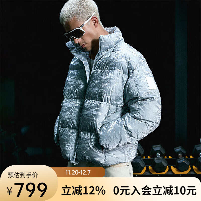 MUSCLE DOG肌肉狗 羽绒服男2025新款秋冬90绒立领防风保暖防泼水鸭绒外套 银色 XL