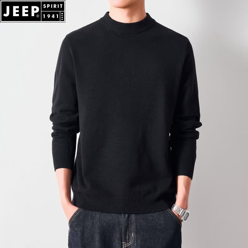 JEEP SPIRIT秋季季圆领毛衣男针织衫新款打底衫百搭韩式上衣休闲商务长袖毛衣 黑色 M