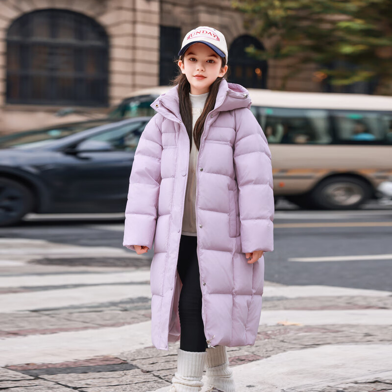 ABC KAIA新款时尚2025儿童羽绒服女童中大童长款百搭加厚洋气过膝冬装外套 紫色 120
