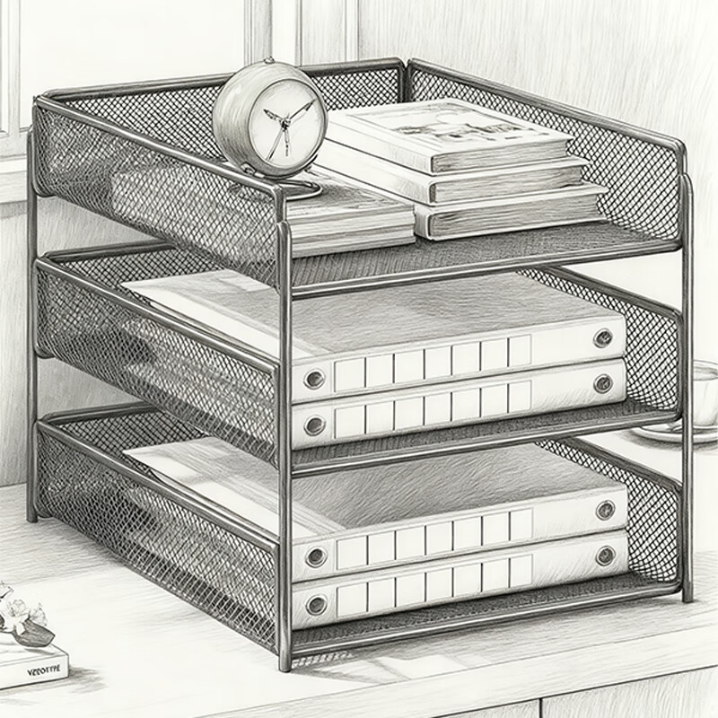 尔思家桌面置物架家用书桌多层书架桌上收纳架办公室文件整理架分层架子 三层黑色【竖款】
