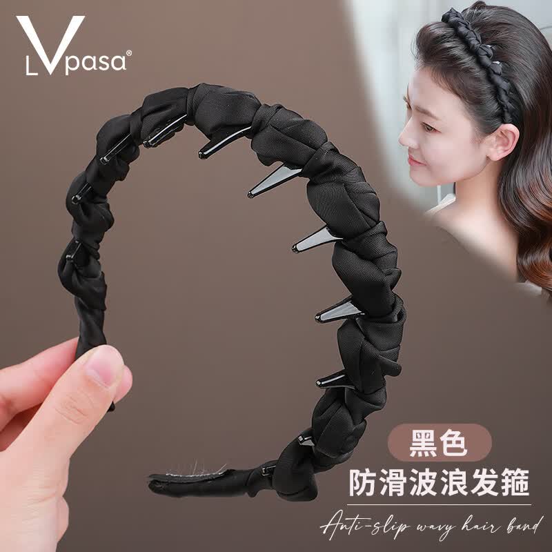 LVPASA高颅顶波浪发箍女2026新款带齿防滑洗脸不压发头箍显脸小发卡头饰 【黑色】发箍
