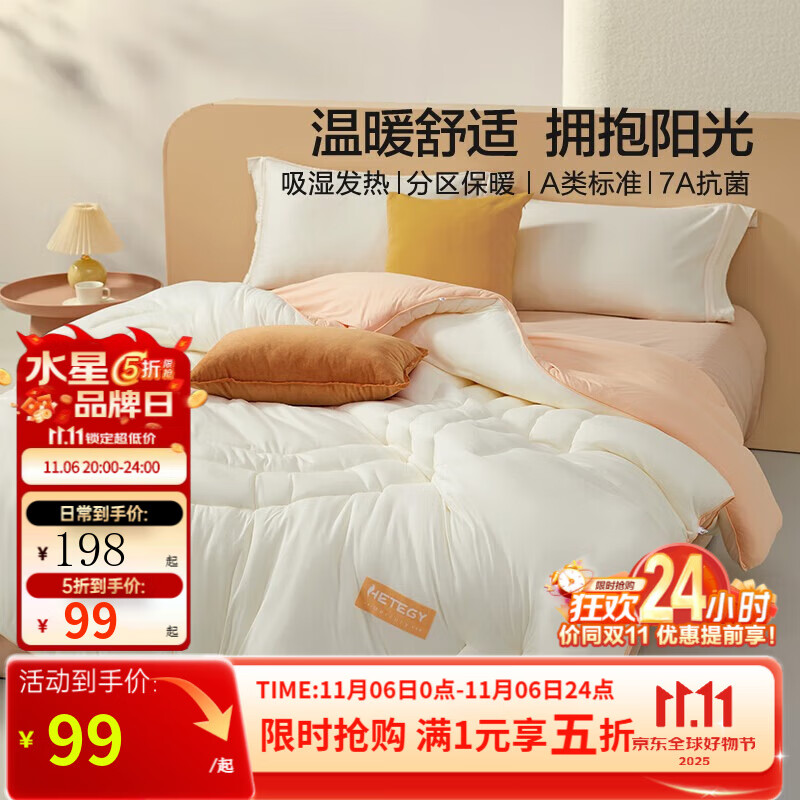 水星家纺【限时秒杀】被子被芯 A类抗菌冬被 吸湿发热保暖被芯宿舍被褥 冬被(A类抗菌+分区保暖) 220cm×240cm(净重约8.6斤)