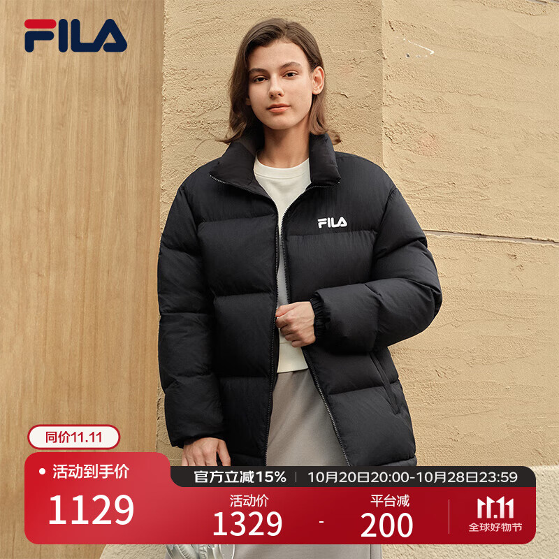 FILA 斐护科技|斐乐官方情侣羽绒服2025冬季新款宽松两面穿立领外套 正黑色-BK XL 180/100A/XL