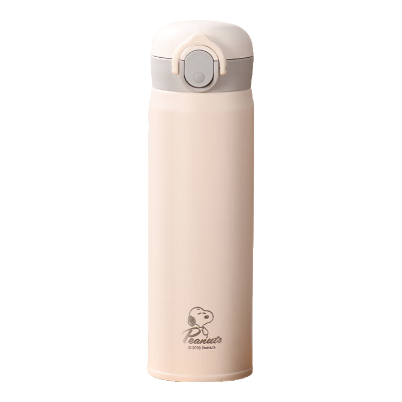 SNOOPY保温杯316L不锈钢简约大容量直饮杯户外车载便携吸管水杯子伴手礼 白色【直饮款】500ml