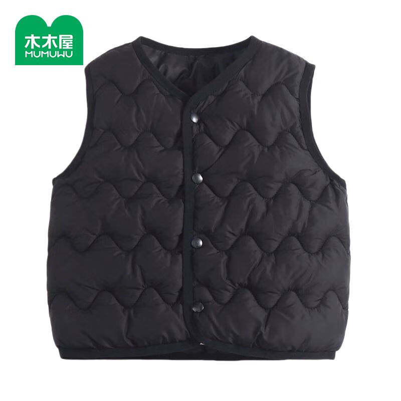 木木屋儿童羽绒棉马甲男童宝宝秋冬季保暖背心坎肩女童内外穿内胆 黑色 90 90cm建议身高+10