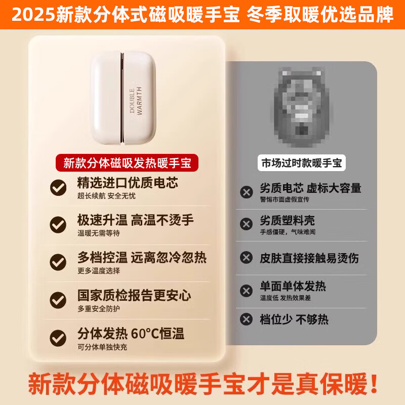 萨勒芬妮【2025新款丨磁吸暖手宝】二合一充电迷你女生暖宝宝分离手握式电热发热宝生日礼物送女友取暖神器 【珍珠白】2025新款丨磁吸分体2合1 【5000mAh】3秒速热+安全防爆丨三档控温