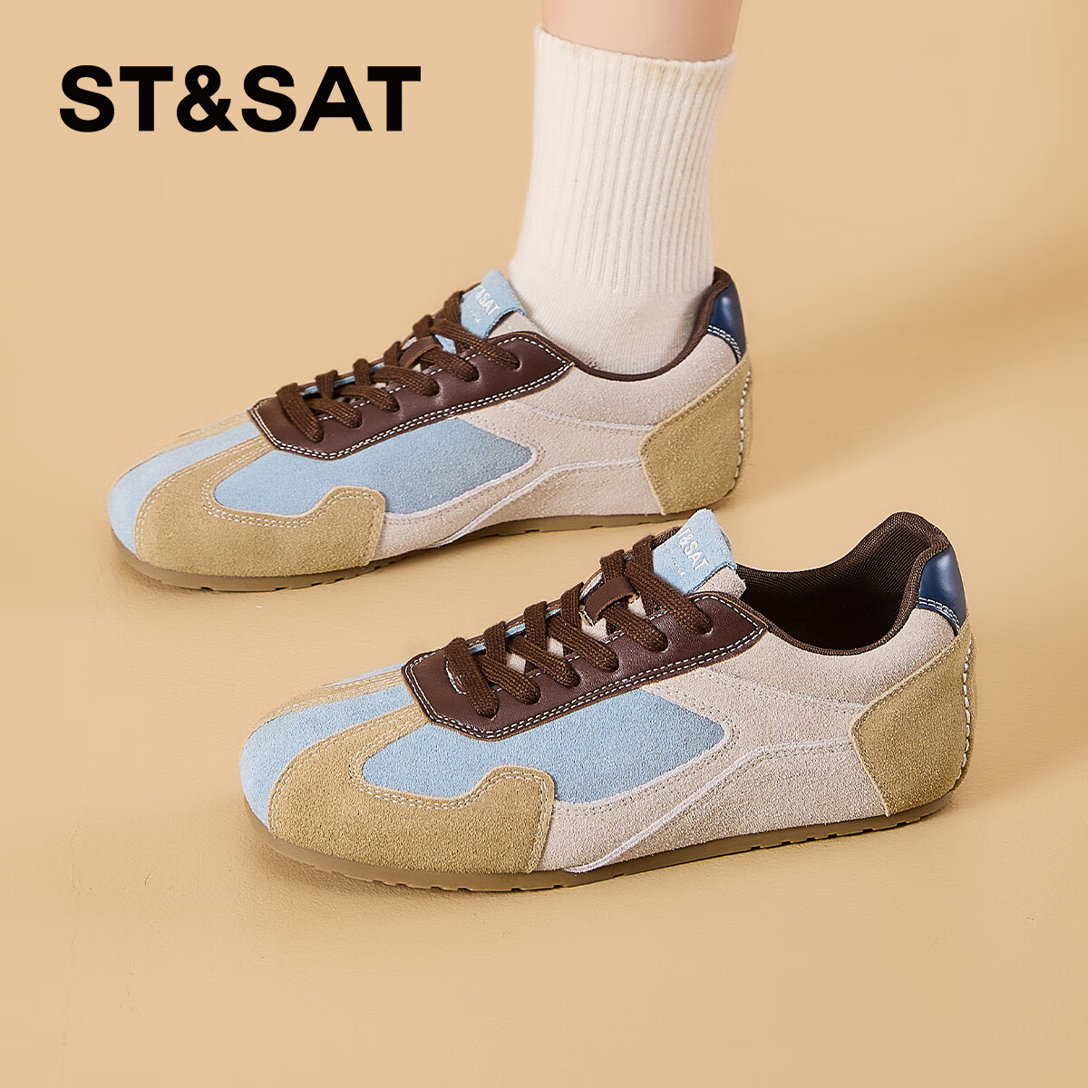 星期六（St&Sat）星期六红色德训鞋女鞋春秋款2024新款美式复古百搭chic鞋子运动鞋 蓝色 37