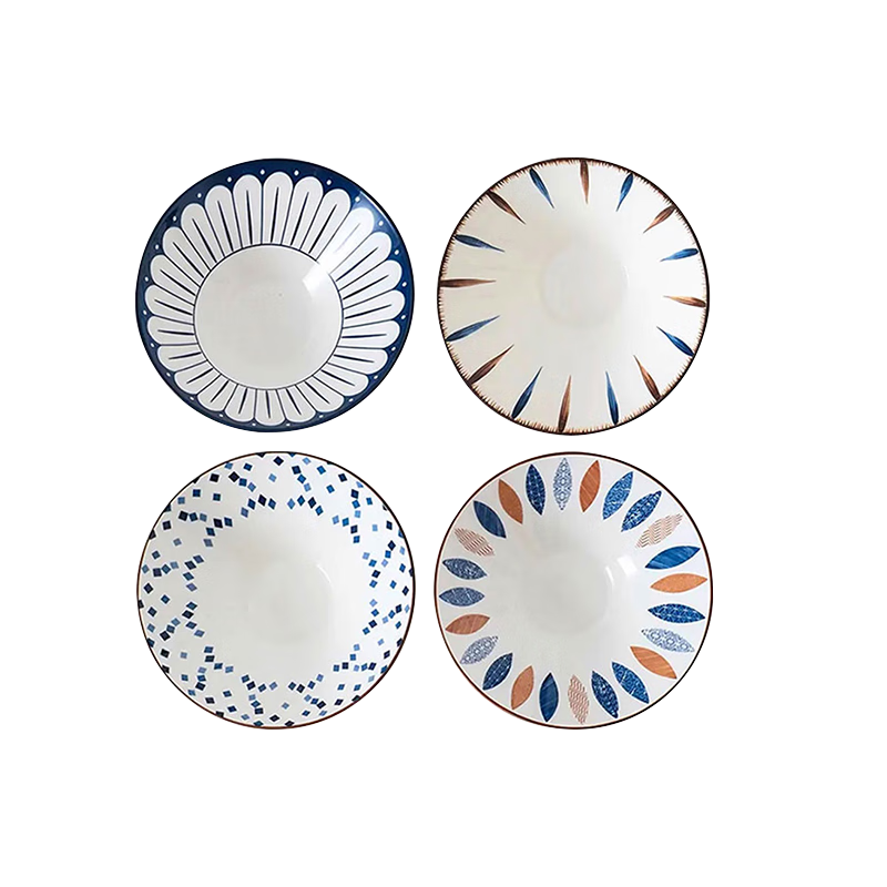 瓷魂 陶瓷碗家用大碗拉面碗斗笠碗汤碗面碗饭碗大号碗具 芊草4只装