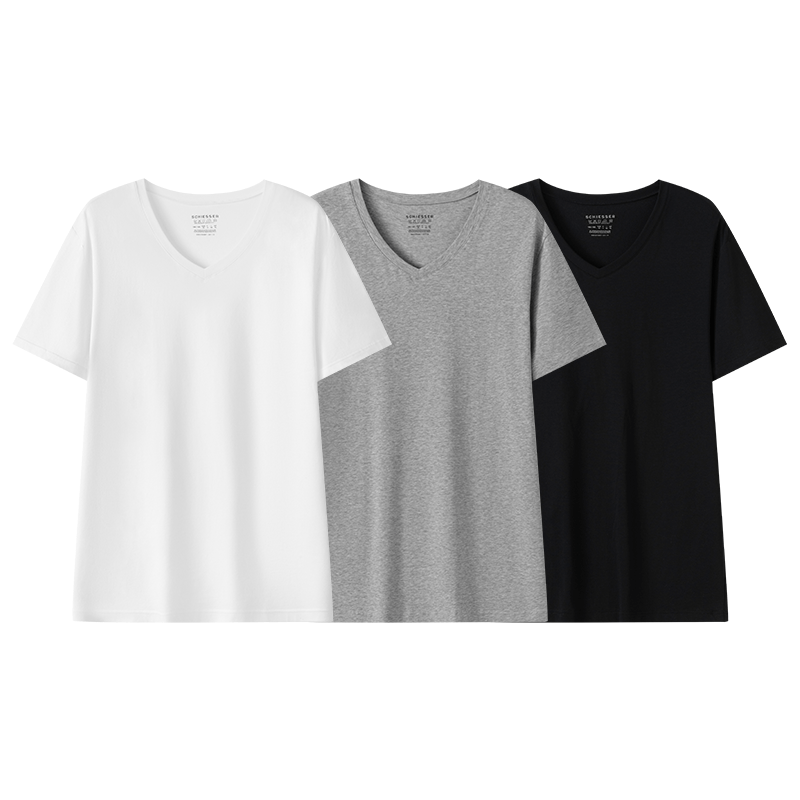 舒雅（Schiesser）男士商場(chǎng)同款基礎(chǔ)打底舒美棉V領(lǐng)短袖睡衣上裝混色3件裝 XL 混色