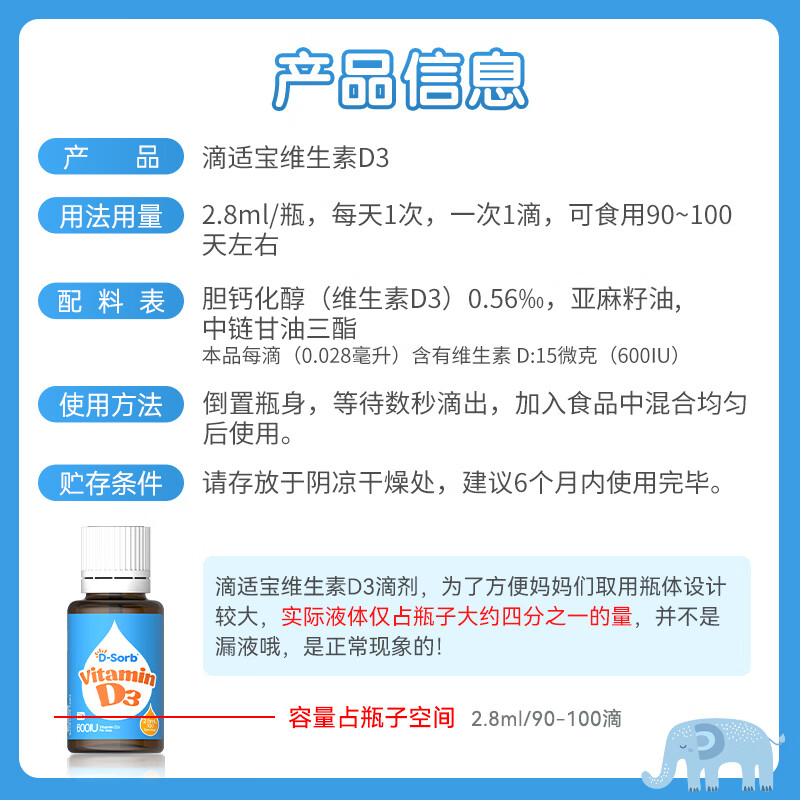 D-Sorb维生素D3滴剂600IU儿童1-11岁vd3滴剂2.8ML加拿大原装进口 600IU（1岁-11岁） 2.8ml*1瓶