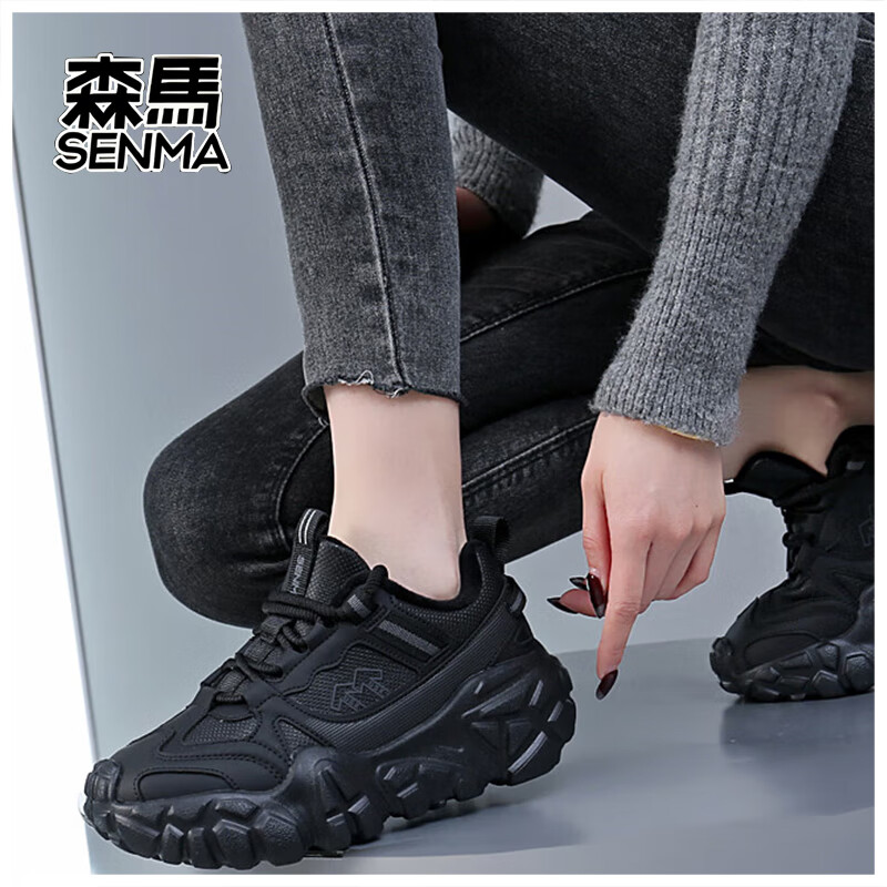 森馬新款情侣老爹鞋运动休闲跑步鞋男女款 黑武士【加绒】 39